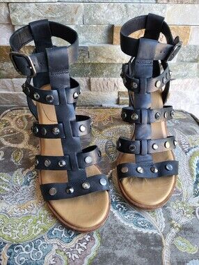 UGG Black Block Heel Strappy Leather Sandals